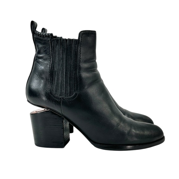 Alexander Wang Black Leather Statement Block Heel Ankle Boots Booties sz 41 - Picture 2 of 8